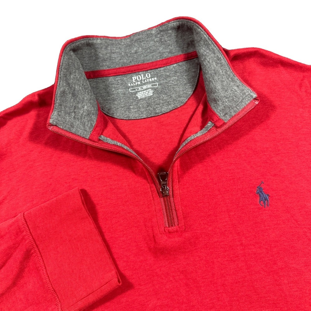 Polo Ralph Lauren Men's Red Viscose Quarter Zip Pullover Sweater Size Large